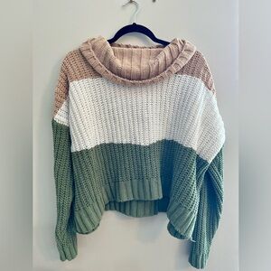 ITS OUR TIME Large Tan, White, and Green Sweater